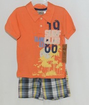 Little Rebels Surf Club Short and Shirt Set Orange Plaid Size 2T - £11.83 GBP