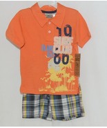 Little Rebels Surf Club Short and Shirt Set Orange Plaid Size 2T - £11.98 GBP