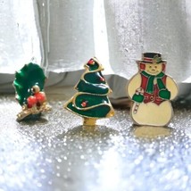 3 Enameled Christmas Lapel Pins Tie Tacks Vtg Snowman Frosty Holly Berry... - $14.84