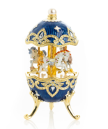 Carrousel de chevaux de musique Keren Kopal bleu Wind up décoré de crist... - $130.45