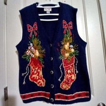 Heirloom Collectibles Women&#39;s Ugly Christmas Knit Sweater Vest Cotton Ra... - £15.56 GBP