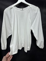 A New Day Crisp White Cotton Popover Blouse Top Soft Tee Body Puff Sleeve M - £19.33 GBP