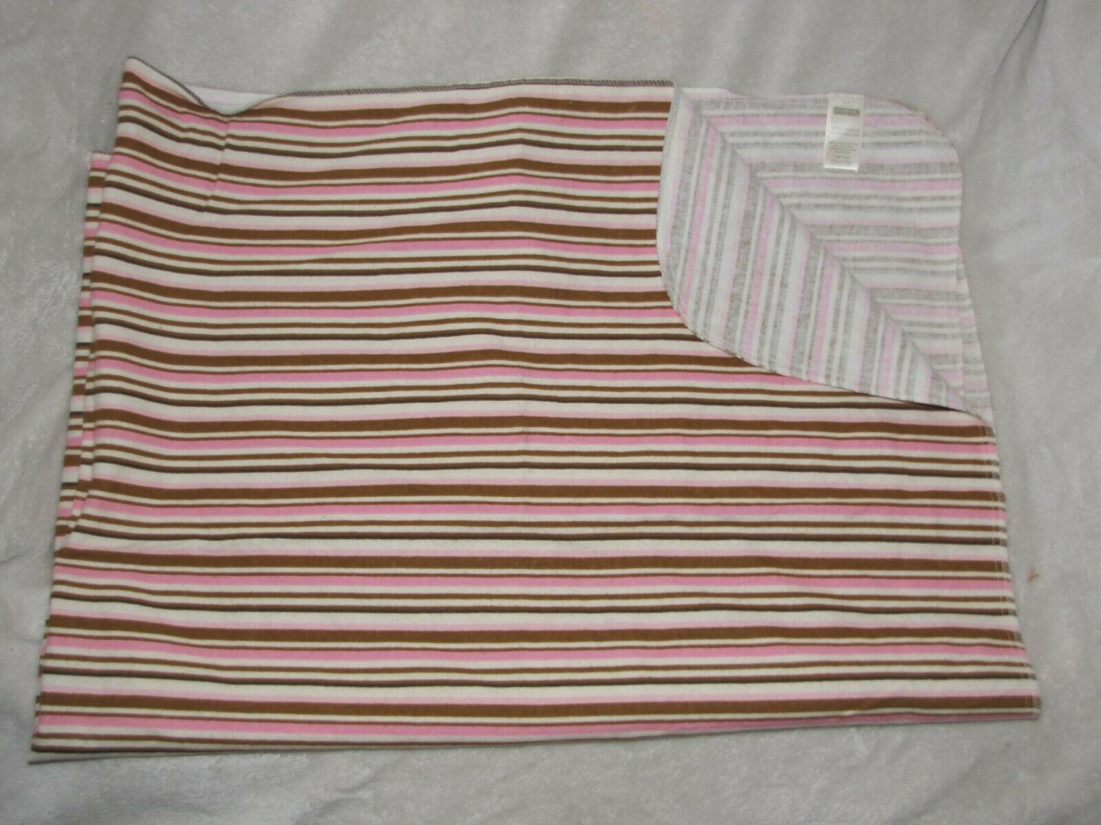 Primary image for George Baby Girl White Cream Pink Brown Cotton Flannel Stripe Blanket