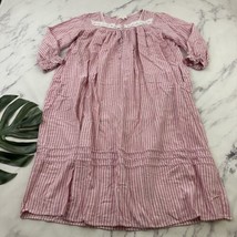 Eileen West Womens Flannel Nightgown Size L Pink White Striped Pockets Lace - $32.66