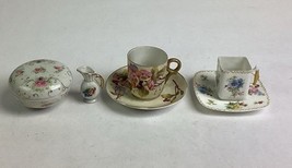 Set Of 6 Floral Ceramic/Porcelain Lidded Trinket Dish, Creamer, Cups/Sau... - $19.79