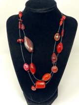 Chico&#39;s Suspended Bead Double Strand Necklace Red 17 in. - $14.24