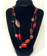 Chico&#39;s Suspended Bead Double Strand Necklace Red 17 in. - $14.24