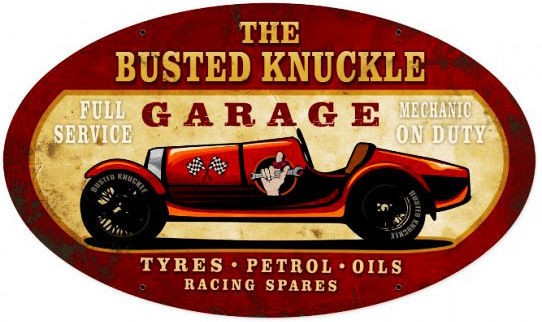 Primary image for Busted Knuckle Garage Vintage Racer Metal Sign 24" by 14" Oval