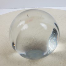 Vintage Murano Style Glass Paperweight Clear Tennis Ball Ribbed 2.5&quot; - $11.30