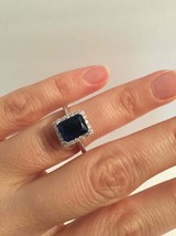 2Ct Emerald Cut Blue Sapphire Halo Engagement Ring 14K Rose Gold Finish - $149.99