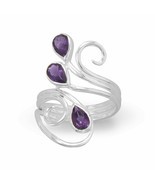 Purple Pear Amethyst Scroll Design Anniversary Ring 925 Sterling Silver ... - $115.44