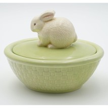 Hallmark Candy Dish Trinket Box with Bunny Lid Woven Basket Ceramic East... - £17.50 GBP