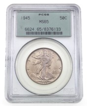 1945 50C Walking Liberty Medio Dólar Graduado Por PCGS Como MS65 Viejo Etiqueta - £133.26 GBP