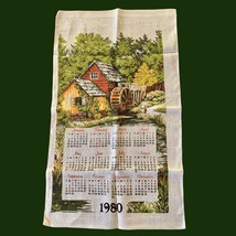 Vtg 1980 Linen Tea Towel Wall Calendar Grist Mill Flour Stream Boy 27.5x16.5&quot; - £11.94 GBP