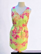 TAHARI GREEN VNECK FLORAL SLEEVELESS LINED COCKTAIL PARTY WEDDING DRESS 6P - $62.75
