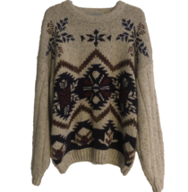 80s Nordic Wool Blend Sweater Mens XXL Fair Isle Snowflake Crewneck Pull... - $34.99