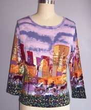 ART TO WEAR City Graphics Embellished Knit Top Shirt PURPLE GREEN Size S... - £12.01 GBP