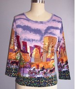 ART TO WEAR City Graphics Embellished Knit Top Shirt PURPLE GREEN Size S... - £12.57 GBP