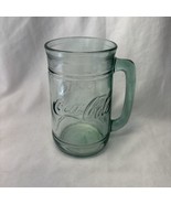 Vintage Coca-Cola Green Heavy Glass Embossed Glasses Mug with Handle - $12.99