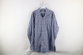 Peter Millar Crown Ease Mens Large Long Sleeve Collared Button Shirt Blue Plaid - £29.95 GBP