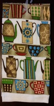 COFFEE KITCHEN SET 3pc Towels Potholder Colorful Cups Pots Stripes Brown NEW image 3