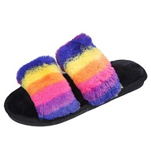 Women Home Sexy Fashion Neon Color Striped  Slippers Bedroom Faux  Warm Plush In - £19.72 GBP