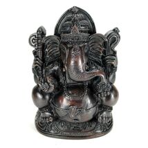 GANESHA STATUE 4.5" Sitting Hindu Elephant God FIgurine Solid Dark Resin... - $15.25