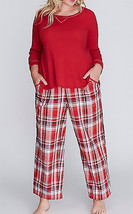 Cacique Lane Bryant 2pc Pajama Set 14/16 Red Top Plaid Pants Holiday Sparkle New - £34.75 GBP