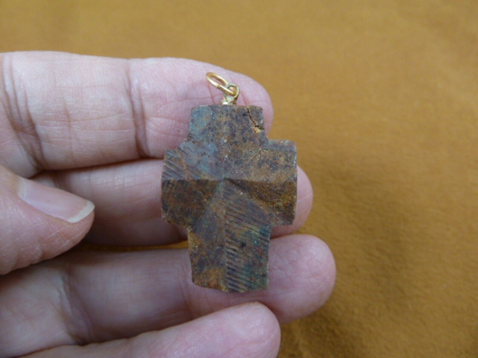 Primary image for (CR500-10) 1-1/8" oiled Fairy Stone Pendant CHRISTIAN CROSS Staurolite Crystal