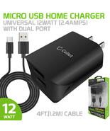 Cellet Micro USB Home Charger Universal 12Watt W/Dual Ports 4ft. and Cab... - $15.85