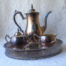 Vintage Oneida Baronet Silverplate Coffee or Teapot Sugar &amp; Creamer Set ... - $47.00
