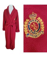 Y2K Lauren Ralph Lauren Mens Red Fleece Long Robe S/M Embroidered Crown ... - $72.38