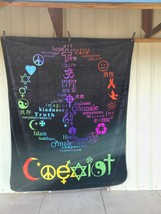 Coexist Peace Religion Christianity Buddism Hindu Islam Queen Blanket Bedspread - £45.82 GBP