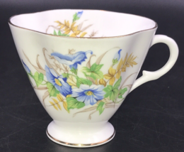 Clarence Blue &amp; Green Flowers Gold Band Bone China Footed Cup &amp; Saucer S... - £7.58 GBP