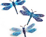 Dragonfly Wall Plaque Set 3 Metal Denim Blue Patterned Wing Cutouts 15&quot; ... - $59.39