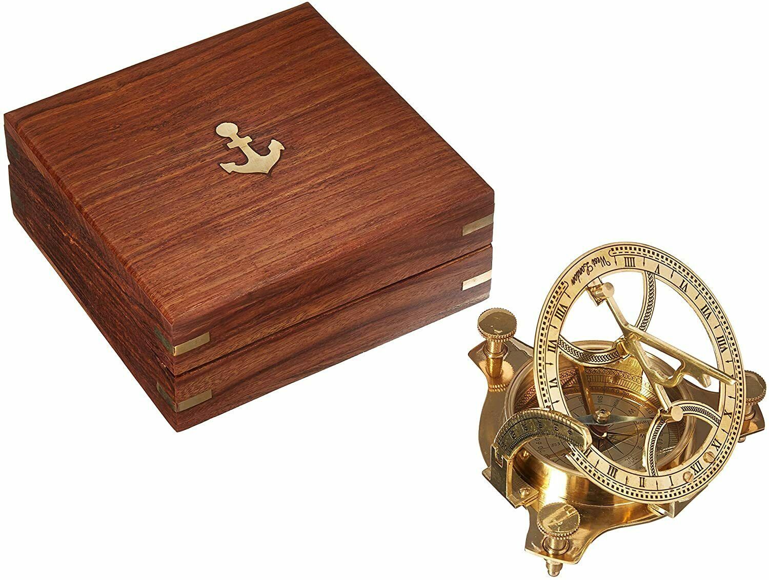Primary image for NauticalMart Solid Brass 3" Sundial Compass - W/Inlaid Hardwood Box