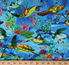 Cotton Ocean Turtles Fishes Sting Rays Coral Blue Fabric Print by Yard D487.56 - $14.95