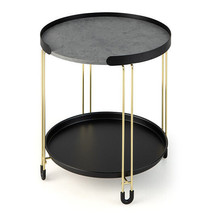 2-Tier Round Side Table with Removable Tray and Metal Frame for Small Sp... - £48.95 GBP