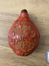 Antique Chinese Cinnabar Carved Large Snuff Bottle Horse &amp; Squirrel Scen... - £779.03 GBP