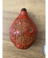 Antique Chinese Cinnabar Carved Large Snuff Bottle Horse &amp; Squirrel Scen... - £782.25 GBP