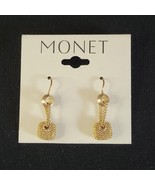 Monet Golden Earings Filigree Mesh Gold Tone Drop Pierced Earrings NWT O... - $21.64 CAD