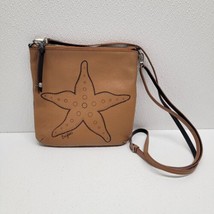 Brighton Leather Starfish Crossbody Handbag Purse Navy Brown Summer Crui... - $51.47