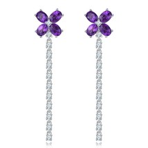 Natural Amethyst Solid Sterling Silver Women Earring 1.8 Carats Genuine Purple C - £51.65 GBP