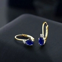 4Ct Oval Cut Simulated Blue Sapphire Drop Dangle Earrings 14K Yellow Gold Plated - £39.45 GBP