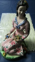 Italian Figurine Sculpture Sitting Lady Pink Dress Bird in Hand 10 x 7 - $1,581.83 MXN