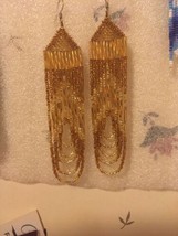 Gold Native American Inspired Handmade Seed Bead Earrings - £15.59 GBP