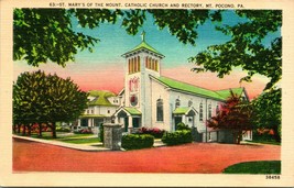 Vtg Linen Postcard - Pocono Pennsylvania PA - St. Mary&#39;s of the Mount Church - £4.17 GBP