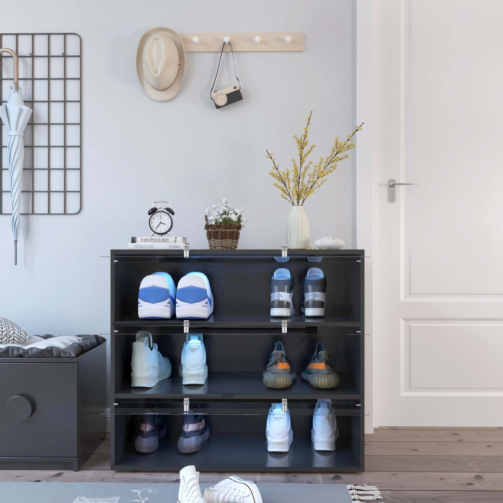 Black Glass Door Shoe Storage Cabinet with RGB LED Lights Item image 4