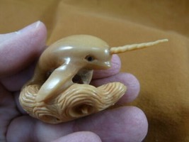 (tb-whal-17) baby Narwhal Whale Tagua NUT palm figurine Bali carving love whales - £44.40 GBP
