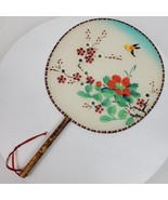 Vintage Asian Hand Fan China Silk Bird Flowers 12x8 Inch - $249.41 MXN